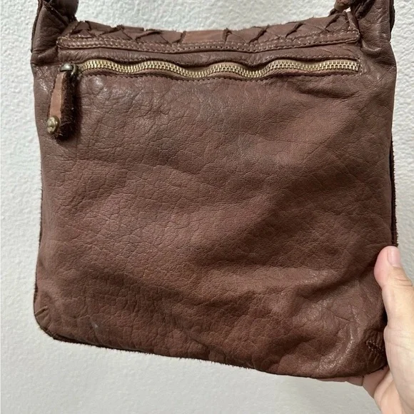 CIVICO 93 Italy Distressed Leather BOHO CROSSBODY Brown Woven Flap Messenger - Picture 3 of 16